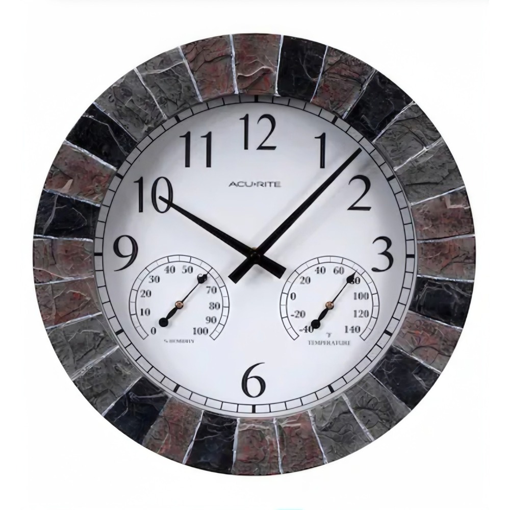 AcuRite Analog Wireless Indoor Outdoor Faux Slate Thermometer Clock Hygrometer‎